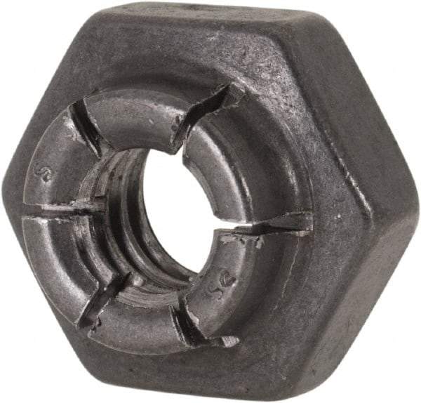 Flex-Loc - 1/4-20 UNC Grade 2 Heavy Hex Lock Nut with Expanding Flex Top - 19/64" High, Uncoated, Meets Military Specifications - Benchmark Tooling