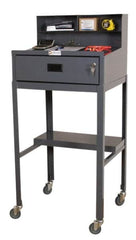 Durham - 1 Drawer Mobile Shop Desk - 23" Wide x 20" Deep x 47-3/4" High, Gray - Benchmark Tooling