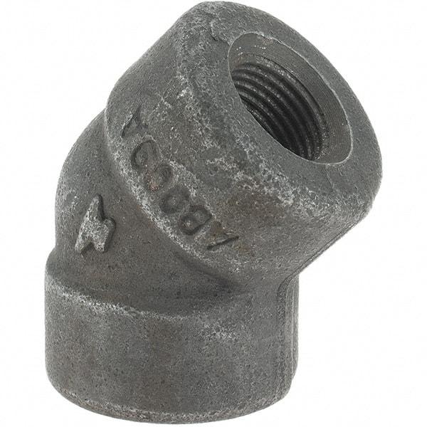 Made in USA - Size 3/8", Class 3,000, Forged Carbon Steel Black Pipe 45° Elbow - 3,000 psi, Threaded End Connection - Benchmark Tooling