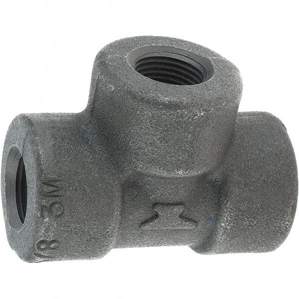 Made in USA - Size 3/8", Class 3,000, Forged Carbon Steel Black Pipe Tee - 3,000 psi, Threaded End Connection - Benchmark Tooling