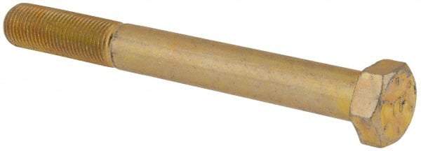 Made in USA - 1/2-20 UNF, 4-1/2" Length Under Head Hex Head Cap Screw - Partially Threaded, Grade 8 Alloy Steel, Zinc-Plated Finish, 3/4" Hex - Benchmark Tooling