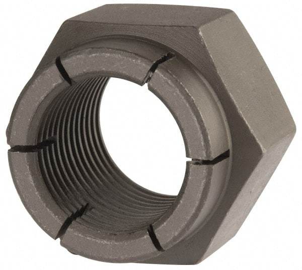 Flex-Loc - 1-12 UNJF Grade 2 Hex Lock Nut with Expanding Flex Top - 1-7/16" Width Across Flats, Uncoated, Meets Military Specifications - Benchmark Tooling