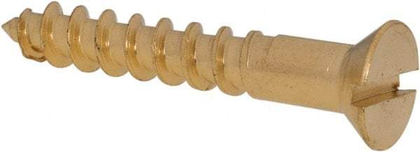 Value Collection - #10, 1-1/4" OAL, Slotted Drive, Flat Head Wood Screw - ASME B18.6.1, Brass - Benchmark Tooling