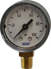 Wika - 1-1/2" Dial, 1/8 Thread, 0-100 Scale Range, Pressure Gauge - Lower Connection Mount, Accurate to 3-2-3% of Scale - Benchmark Tooling