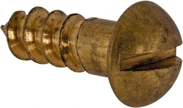 Value Collection - #8, 1/2" Length Under Head, Slotted Drive, Round Head Wood Screw - ASME B18.6.1, Brass - Benchmark Tooling