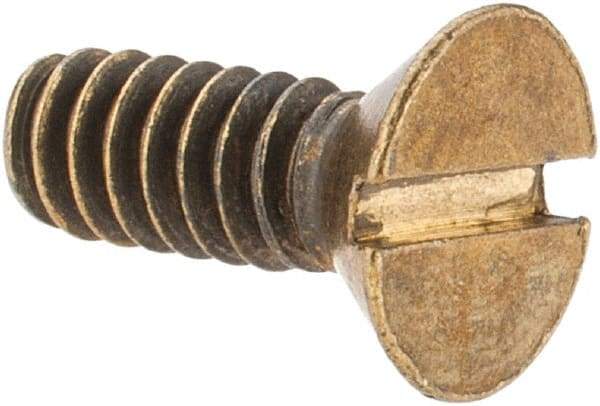 Value Collection - #10-24 UNC, 1/2" OAL Slotted Drive Machine Screw - Flat Head, Brass, Without Washer - Benchmark Tooling