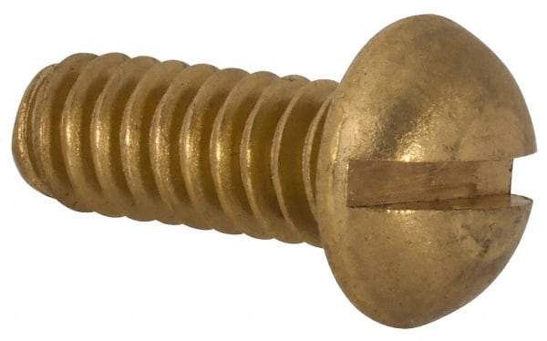 Value Collection - #10-24 UNC, 1/2" Length Under Head Slotted Drive Machine Screw - Round Head, Brass, Without Washer - Benchmark Tooling