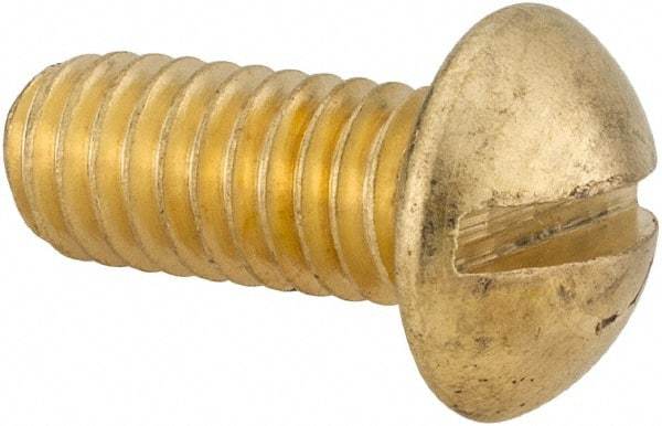 Value Collection - 5/16-18 UNC, 3/4" Length Under Head Slotted Drive Machine Screw - Round Head, Brass, Uncoated, Without Washer - Benchmark Tooling