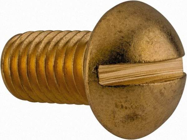 Value Collection - 3/8-16 UNC, 3/4" Length Under Head Slotted Drive Machine Screw - Round Head, Brass, Uncoated, Without Washer - Benchmark Tooling