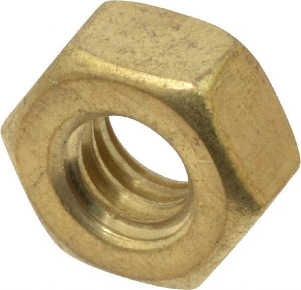 Value Collection - 1/4-20 UNC Brass Right Hand Hex Nut - 7/16" Across Flats, 7/32" High, Uncoated - Benchmark Tooling