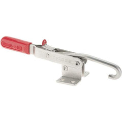 De-Sta-Co - 1,000 Lb Capacity, Horizontal, J Hook, Flanged Base, Stainless Steel Pull Action Latch Clamp - 6.13" Drawing Movement, 13.45" OAL, Straight Handle - Benchmark Tooling