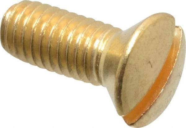 Value Collection - #10-32 UNF, 1/2" OAL Slotted Drive Machine Screw - Oval Head, Brass, Uncoated, Without Washer - Benchmark Tooling