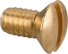 Value Collection - 1/4-20 UNC, 1/2" OAL Slotted Drive Machine Screw - Oval Head, Brass, Uncoated, Without Washer - Benchmark Tooling