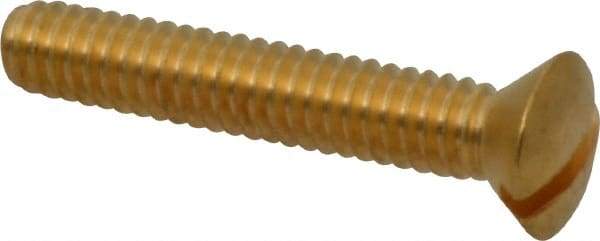 Value Collection - 1/4-20 UNC, 1-1/2" OAL Slotted Drive Machine Screw - Oval Head, Brass, Uncoated, Without Washer - Benchmark Tooling