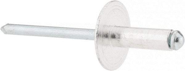 RivetKing - Size 66 Large Flange Dome Head Aluminum Open End Blind Rivet - Steel Mandrel, 0.251" to 3/8" Grip, 5/8" Head Diam, 0.192" to 0.196" Hole Diam, 0.575" Length Under Head, 3/16" Body Diam - Benchmark Tooling