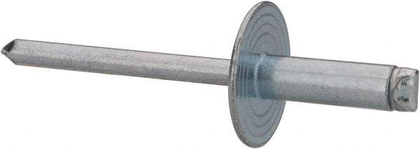 RivetKing - Size 66 Large Flange Dome Head Steel Open End Blind Rivet - Steel Mandrel, 0.251" to 3/8" Grip, 5/8" Head Diam, 0.192" to 0.196" Hole Diam, 0.575" Length Under Head, 3/16" Body Diam - Benchmark Tooling