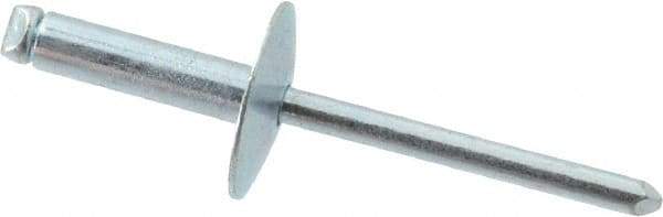 RivetKing - Size 68 Large Flange Dome Head Steel Open End Blind Rivet - Steel Mandrel, 0.376" to 1/2" Grip, 5/8" Head Diam, 0.192" to 0.196" Hole Diam, 0.7" Length Under Head, 3/16" Body Diam - Benchmark Tooling