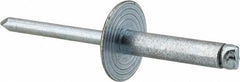 RivetKing - Size 610 Large Flange Dome Head Steel Open End Blind Rivet - Steel Mandrel, 0.501" to 5/8" Grip, 5/8" Head Diam, 0.192" to 0.196" Hole Diam, 0.825" Length Under Head, 3/16" Body Diam - Benchmark Tooling