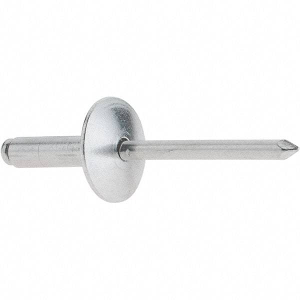 RivetKing - Size 68 Large Flange Dome Head Aluminum Open End Blind Rivet - Aluminum Mandrel, 0.376" to 1/2" Grip, 5/8" Head Diam, 0.192" to 0.196" Hole Diam, 0.7" Length Under Head, 3/16" Body Diam - Benchmark Tooling