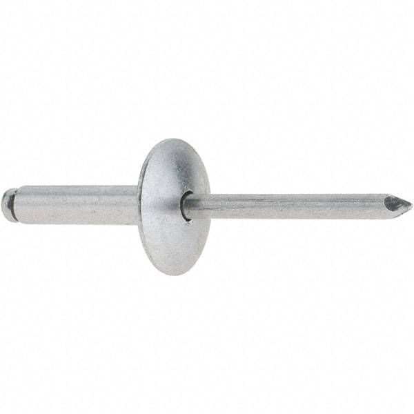 RivetKing - Size 610 Large Flange Dome Head Aluminum Open End Blind Rivet - Aluminum Mandrel, 0.501" to 5/8" Grip, 5/8" Head Diam, 0.192" to 0.196" Hole Diam, 0.825" Length Under Head, 3/16" Body Diam - Benchmark Tooling