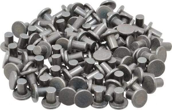 RivetKing - 1/4" Body Diam, Flat Steel Solid Rivet - 3/8" Length Under Head - Benchmark Tooling