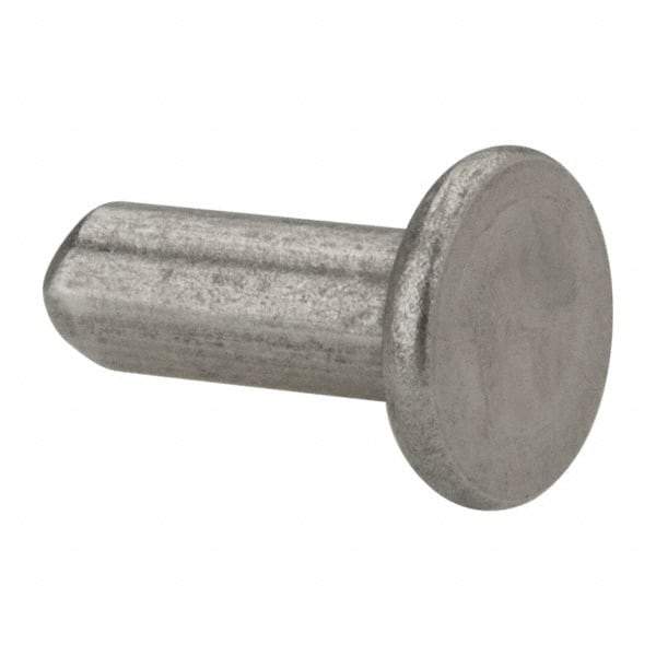 RivetKing - 3/16" Body Diam, Flat Uncoated Stainless Steel Solid Rivet - 1/2" Length Under Head, Grade 18-8 - Benchmark Tooling