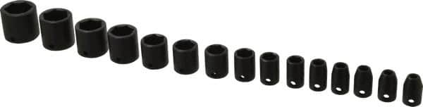 Proto - 15 Piece 3/8" Drive Impact Socket Set - 6 Points, 1/4" to 1" Range, Inch Measurement Standard - Benchmark Tooling