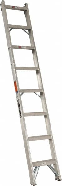 Louisville - 8 Steps, 8' High, Type IA Rating, Aluminum Shelf Ladder - 300 Lb Capacity, 15-1/4" Base Width - Benchmark Tooling