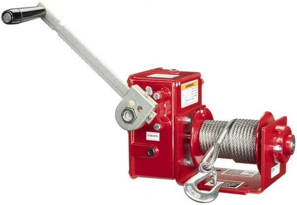 THERN - 2000/1200 Lbs. Load Limit Worm Gear Hand Winch - 13-1/2 Inches Long x 17.3 Inches High x 15.56 Inches Deep, 2,000 Lbs. Line Pull Capacity, 14 Lbs. Force to Lift 1,000 Pounds - Benchmark Tooling