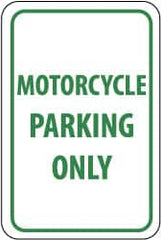 NMC - "Motorcycle Parking Only", 12" Wide x 18" High, Aluminum Reserved Parking Signs - 0.063" Thick, Green on White, Rectangle, Post Mount - Benchmark Tooling