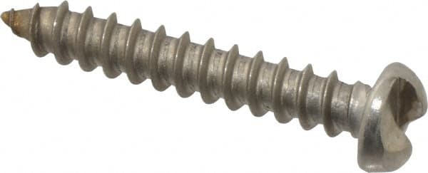 Made in USA - #8 Round Head Slotted Sheet Metal Screw - Stainless Steel, 1" Length Under Head, Grade 18-8 - Benchmark Tooling