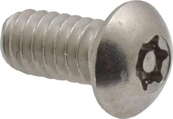 Made in USA - 1/4-20 UNC, 1/2" Length Under Head Torx Drive Machine Screw - Button Head, Grade 18-8 Stainless Steel, Uncoated, Without Washer - Benchmark Tooling