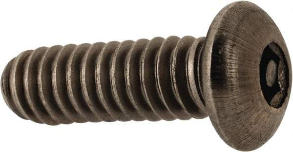 Made in USA - 1/4-20 UNC Pin In Hex Socket Drive, Button Screw - Grade 18-8 Stainless Steel, Uncoated, 3/4" Length Under Head - Benchmark Tooling