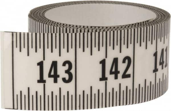 Made in USA - 12 Ft. Long x 1-1/4 Inch Wide, 1/16 Inch Graduation, Clear, Mylar Adhesive Tape Measure - Reads Right to Left, Horizontal Scale - Benchmark Tooling