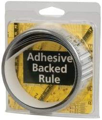 Made in USA - 12 Ft. Long x 1-1/4 Inch Wide, 1/16 Inch Graduation, Silver, Mylar Adhesive Tape Measure - Reads Right to Left, Horizontal Scale - Benchmark Tooling