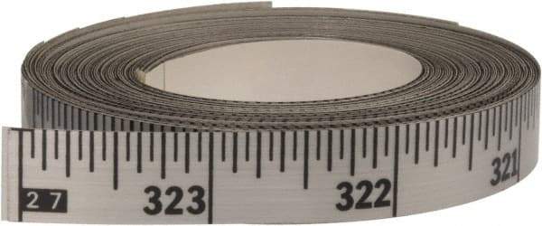 Made in USA - 30 Ft. Long x 1/2 Inch Wide, 1/16 Inch Graduation, Silver, Mylar Adhesive Tape Measure - Reads Right to Left, Horizontal Scale - Benchmark Tooling