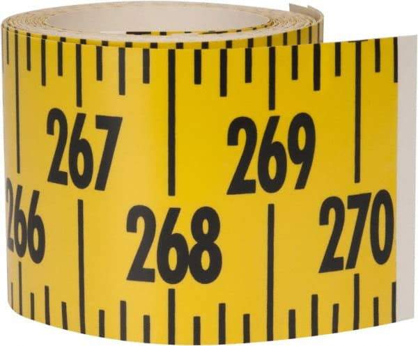 Made in USA - 22.5 Ft. Long x 3 Inch Wide, 1/4 Inch Graduation, Yellow, Mylar Adhesive Tape Measure - Reads Left to Right, Horizontal Scale - Benchmark Tooling