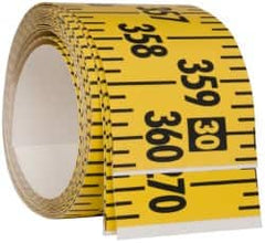 Made in USA - 30 Ft. Long x 3 Inch Wide, 1/4 Inch Graduation, Yellow, Mylar Adhesive Tape Measure - Reads Left to Right, Horizontal Scale - Benchmark Tooling