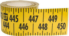 Made in USA - 45 Ft. Long x 3 Inch Wide, 1/4 Inch Graduation, Yellow, Mylar Adhesive Tape Measure - Reads Left to Right, Horizontal Scale - Benchmark Tooling