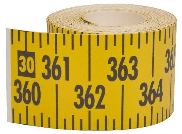 Made in USA - 60 Ft. Long x 3 Inch Wide, 1/4 Inch Graduation, Yellow, Mylar Adhesive Tape Measure - Reads Left to Right, Horizontal Scale - Benchmark Tooling