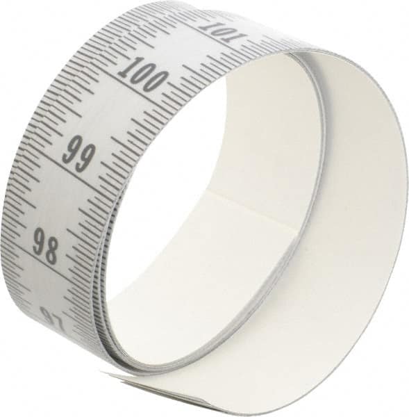 Made in USA - 9 Ft. Long x 1-1/4 Inch Wide, 1/16 Inch Graduation, Silver, Mylar Adhesive Tape Measure - Reads Bottom to Top, Vertical Rules - Benchmark Tooling