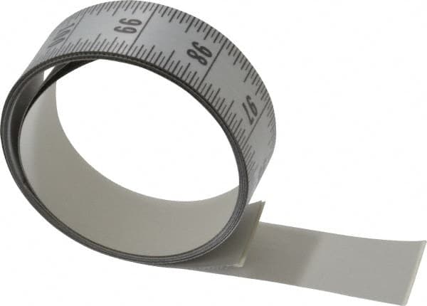Made in USA - 9 Ft. Long x 1-1/4 Inch Wide, 1/16 Inch Graduation, Silver, Mylar Adhesive Tape Measure - Reads Top to Bottom, Vertical Rules - Benchmark Tooling
