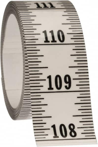 Made in USA - 12 Ft. Long x 1-1/4 Inch Wide, 1/16 Inch Graduation, Clear, Mylar Adhesive Tape Measure - Reads Bottom to Top, Vertical Rules - Benchmark Tooling