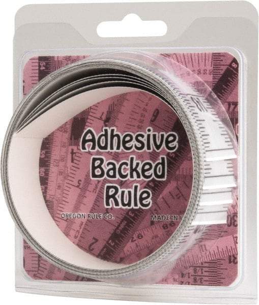 Made in USA - 12 Ft. Long x 1-1/4 Inch Wide, 1/16 Inch Graduation, Silver, Mylar Adhesive Tape Measure - Reads Bottom to Top, Vertical Rules - Benchmark Tooling