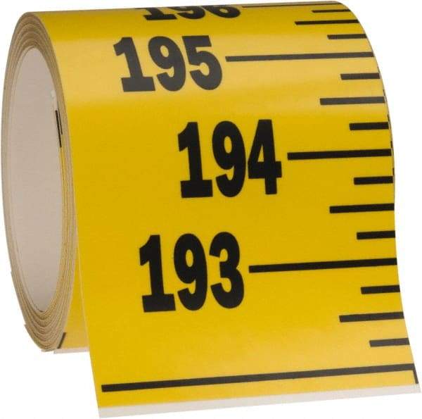 Made in USA - 20 Ft. Long x 3 Inch Wide, 1/4 Inch Graduation, Yellow, Mylar Adhesive Tape Measure - Reads Bottom to Top, Vertical Rules - Benchmark Tooling