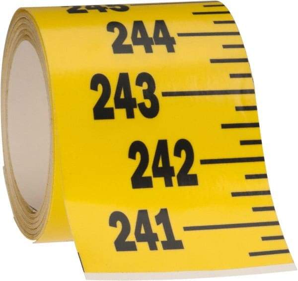 Made in USA - 24 Ft. Long x 3 Inch Wide, 1/4 Inch Graduation, Yellow, Mylar Adhesive Tape Measure - Reads Bottom to Top, Vertical Rules - Benchmark Tooling