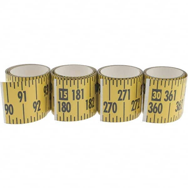 Made in USA - 32 Ft. Long x 3 Inch Wide, 1/4 Inch Graduation, Yellow, Mylar Adhesive Tape Measure - Reads Bottom to Top, Vertical Rules - Benchmark Tooling