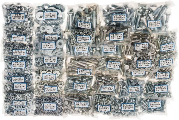 Value Collection - 2,875 Piece Steel Hex Head Cap Screw Bolt Assortment - 1/4-20 to 1/2-13 Thread, Grade 5 - Benchmark Tooling