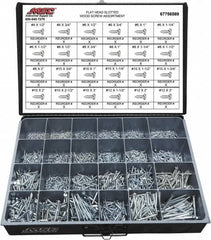 Value Collection - 2,400 Piece, #4x1/2 to #10 x 1-1/4, Steel Wood Screw Assortment - Flat Head, Slotted Drive, 1/2 to 3" Long, Grade 2 - Benchmark Tooling