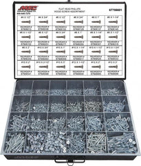 Value Collection - 2,400 Piece, #4x1/2 to #10 x 1-1/4, Steel Wood Screw Assortment - Flat Head, Phillips Drive, 1/2 to 3" Long, Grade 2 - Benchmark Tooling